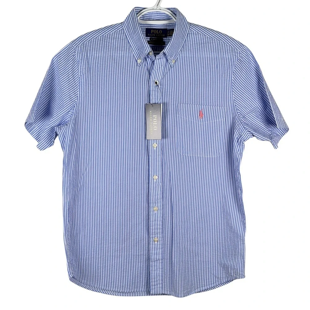 Polo Ralph Lauren Seersucker Shirt Button Down Mens S Blue Striped Untucked Fit